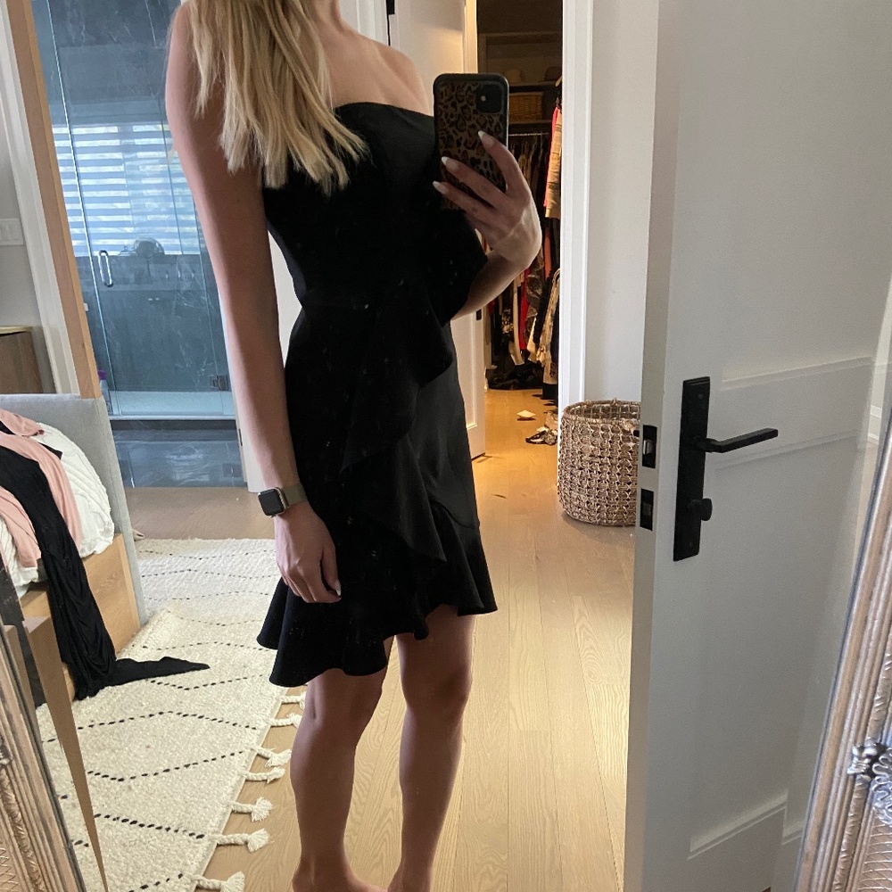 Likely black ruffle mini dress - size 6 - worn once, brand new condition
